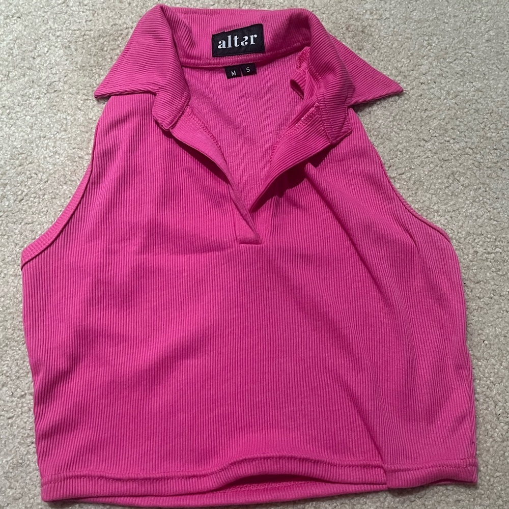 Pink collar crop tank